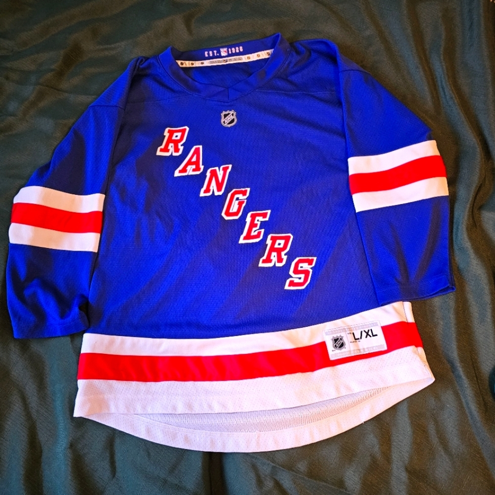 💚NY Rangers Youth Hockey Replica Jersey, L/XL, NHL, Hockey, EUC, BIG KID